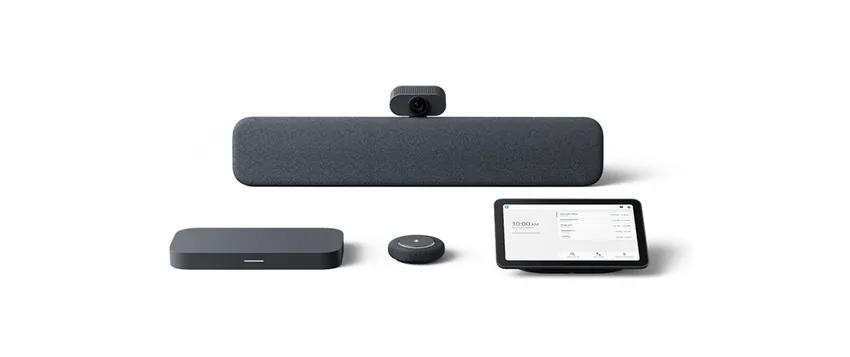 A conference camera, speaker, microphone and touch control panel